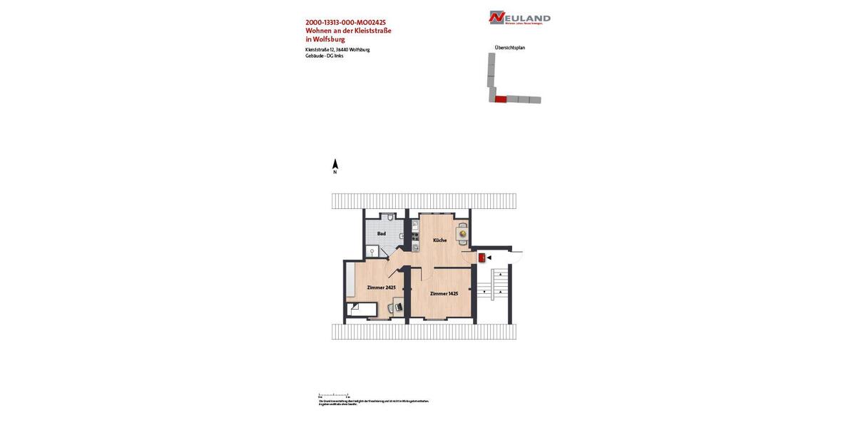 Dachgeschoßwohnung Wolfsburg - 1 Zimmer, 25 m&sup2;, 173&euro; | Angebot:26548051