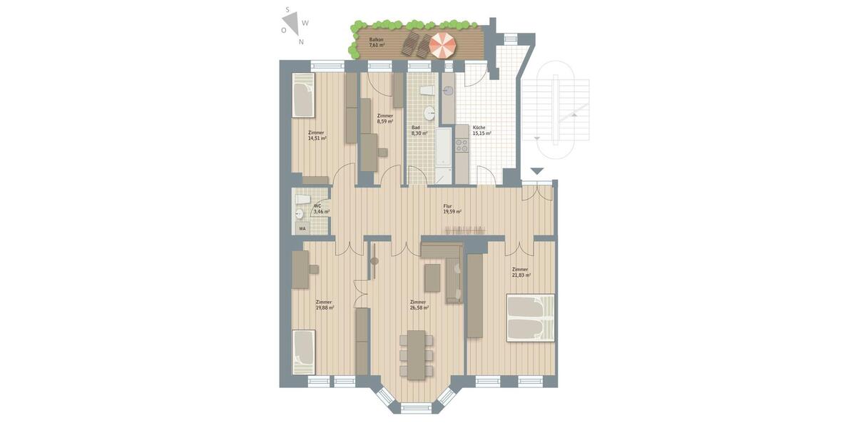 Etagenwohnung Leipzig Ost - 5 Zimmer, 142 m&sup2;, 1.700&euro; | Angebot:26051538