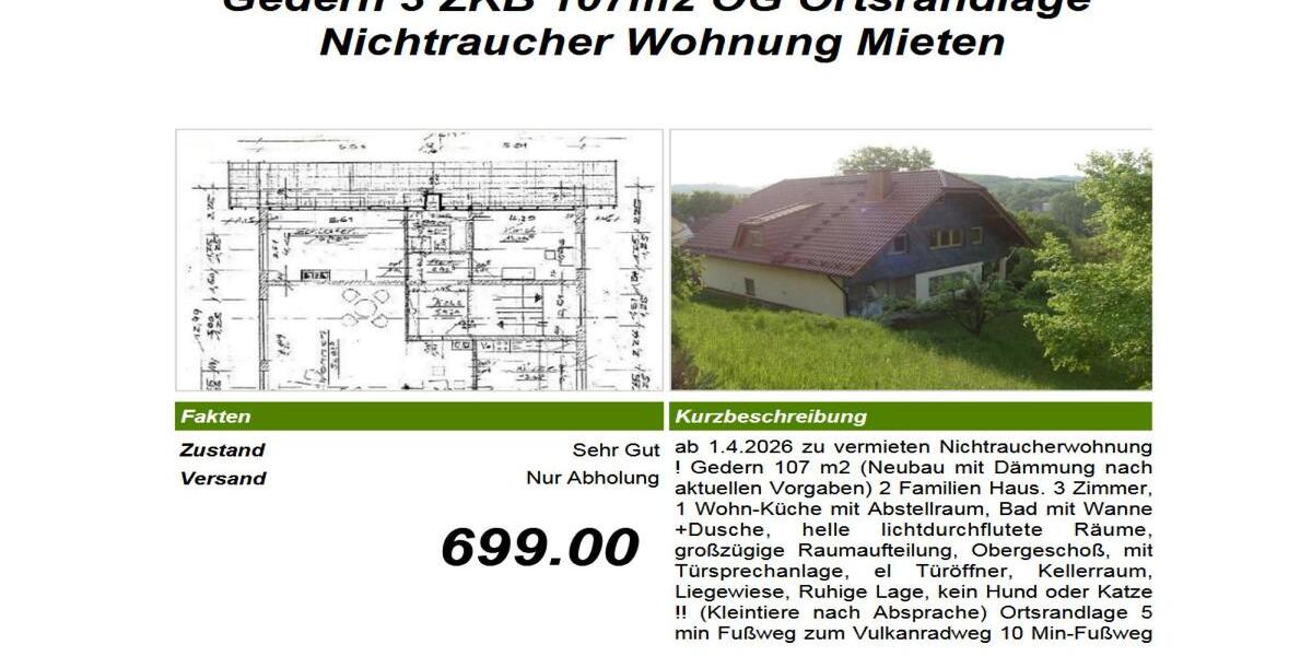 Etagenwohnung Gedern - 3 Zimmer, 107 m&sup2;, 699&euro; | Angebot:24544302