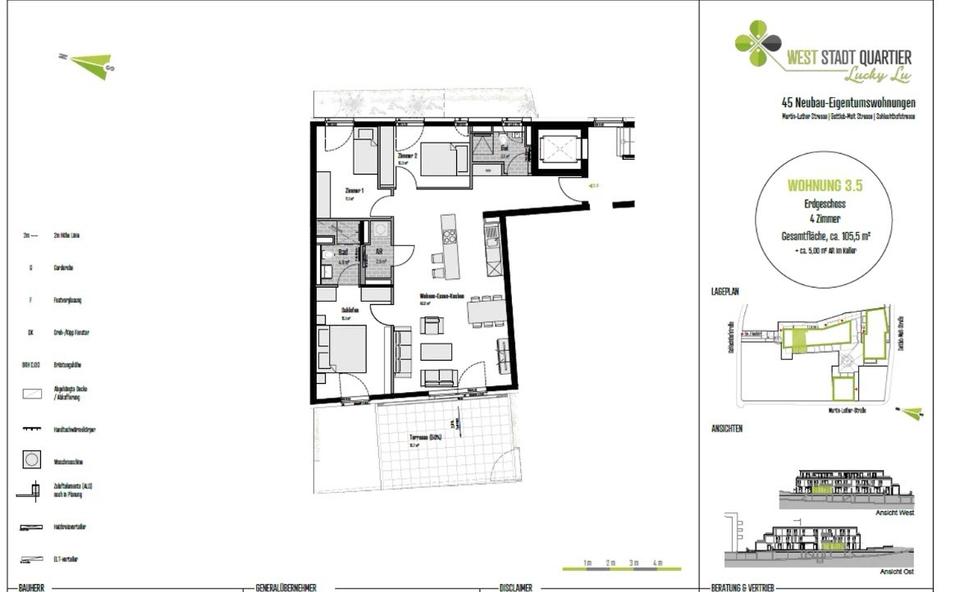 Erdgeschoßwohnung Ludwigsburg Pflugfelden - 4 Zimmer, 105 m&sup2;, 2.050&euro; | Angebot:25043275