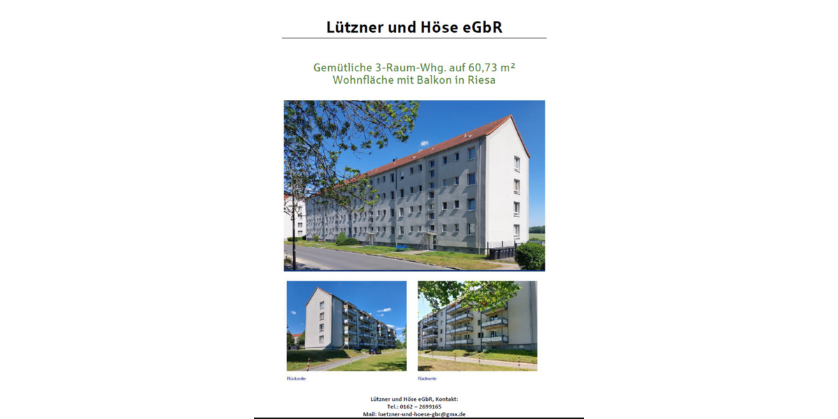 Gemütliche 3-Raum-Whg. auf 60,73 m² Wohnfläche mit Balkon - Riesa 3 zimmer