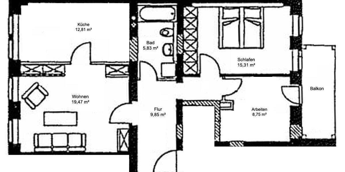 Etagenwohnung Dresden Friedrichstadt - 3 Zimmer, 75 m&sup2;, 774&euro; | Angebot:26189761