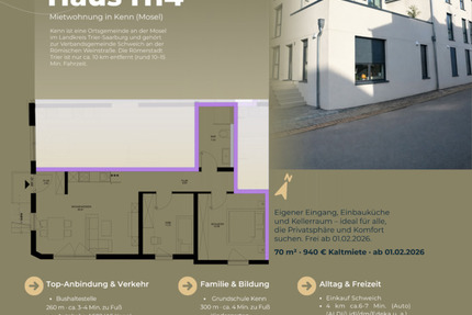 Wohnung Kenn - 3 Zimmer, 70 m&sup2;, 940&euro; | Angebot:24655594