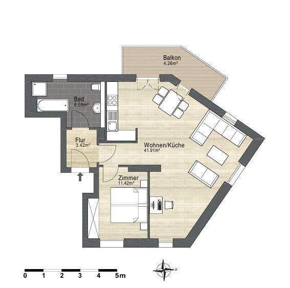 Charmante und Helle Wohnung mit großem Sonnenbalkon im Erstbezug! 2 zimmer