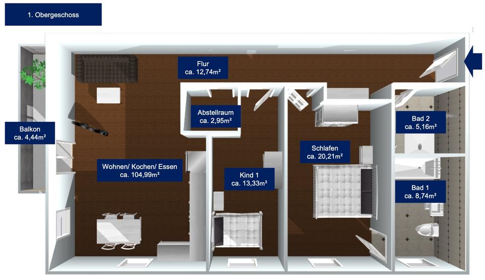 Etagenwohnung Türkheim - 3 Zimmer, 105 m&sup2;, 1.450&euro; | Angebot:26215134