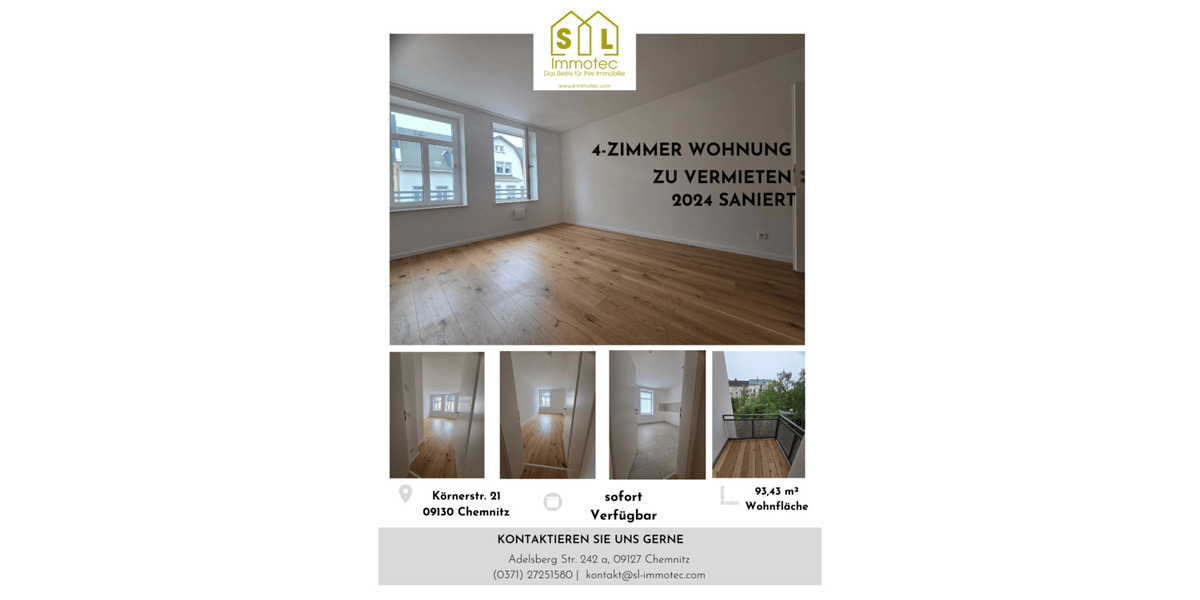 Etagenwohnung Chemnitz Sonnenberg - 4 Zimmer, 93 m&sup2;, 666&euro; | Angebot:26820091