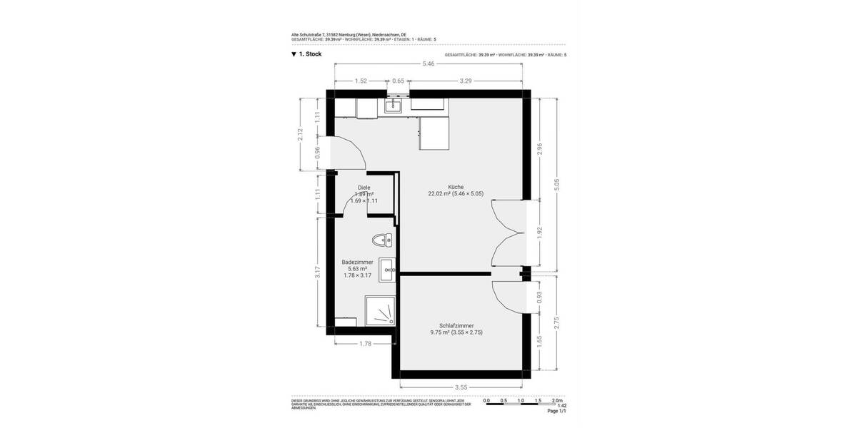 Etagenwohnung Nienburg - 2 Zimmer, 38 m&sup2;, 425&euro; | Angebot:26796320