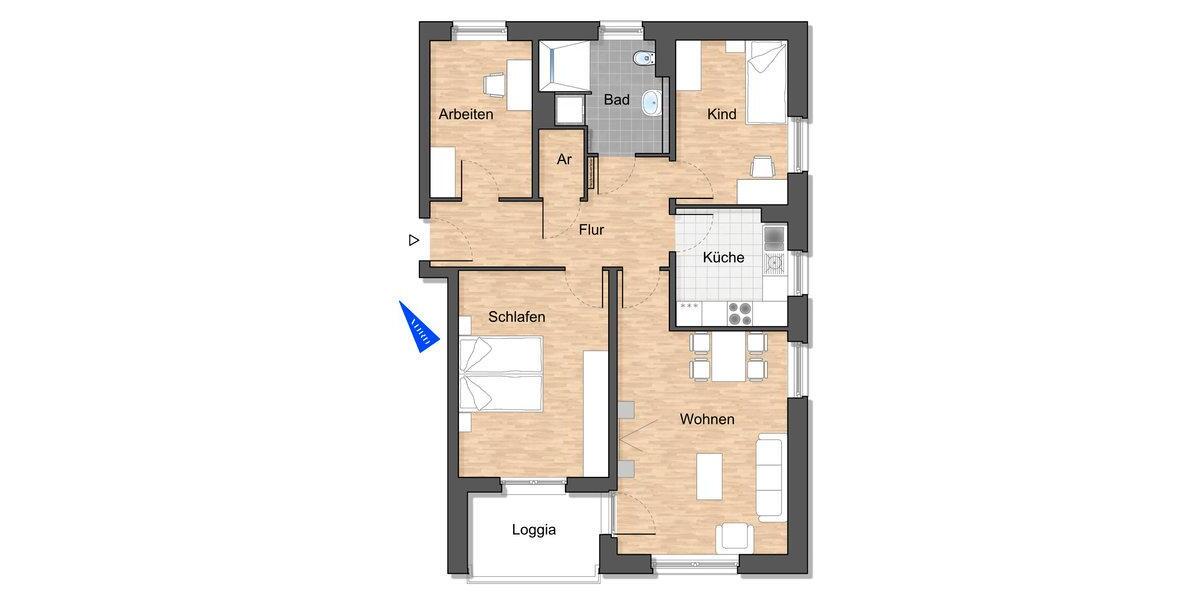 Etagenwohnung Wolfsburg Almke - 4 Zimmer, 88 m&sup2;, 1.056&euro; | Angebot:21726304