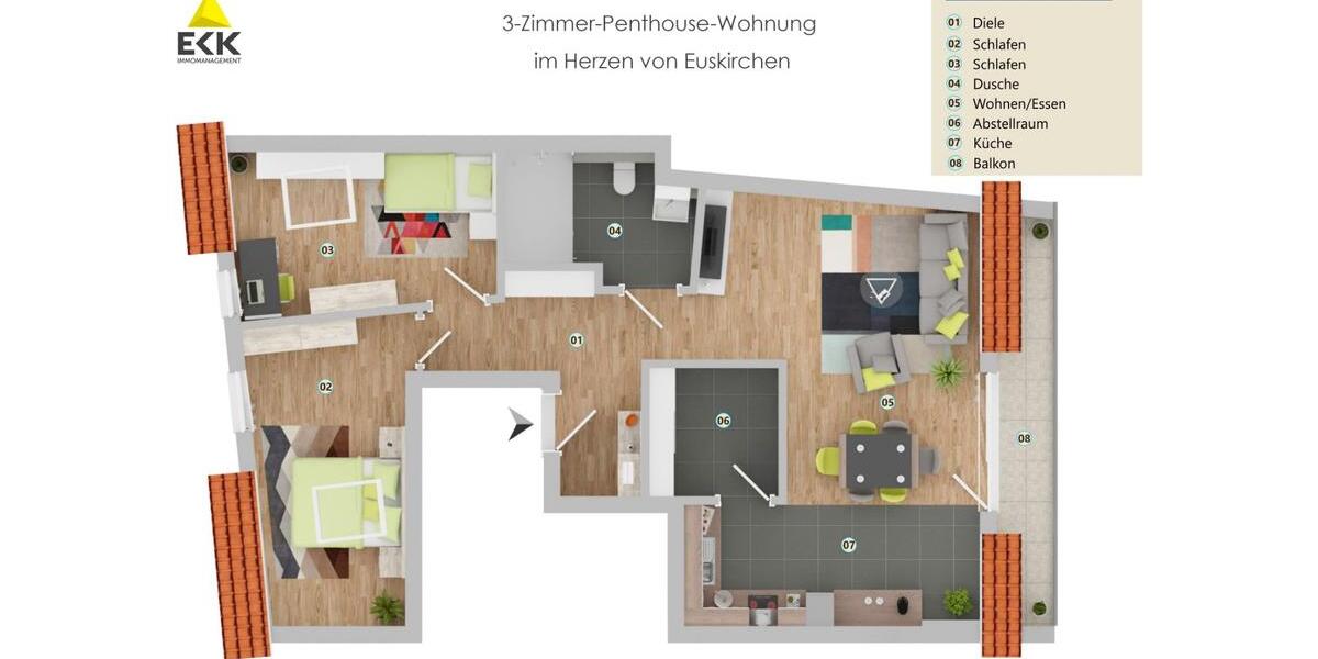 Dachgeschoßwohnung Euskirchen - 3 Zimmer, 71 m&sup2;, 994&euro; | Angebot:23407150