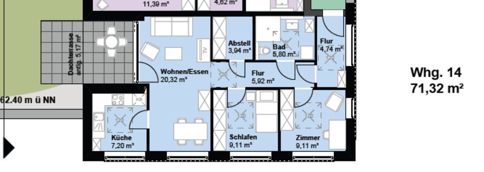 72m² Mietwohnung ab 60 Jahre - Service Wohnen