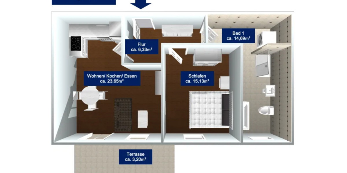 Erdgeschoßwohnung Türkheim - 2 Zimmer, 63 m&sup2;, 1.040&euro; | Angebot:25830808
