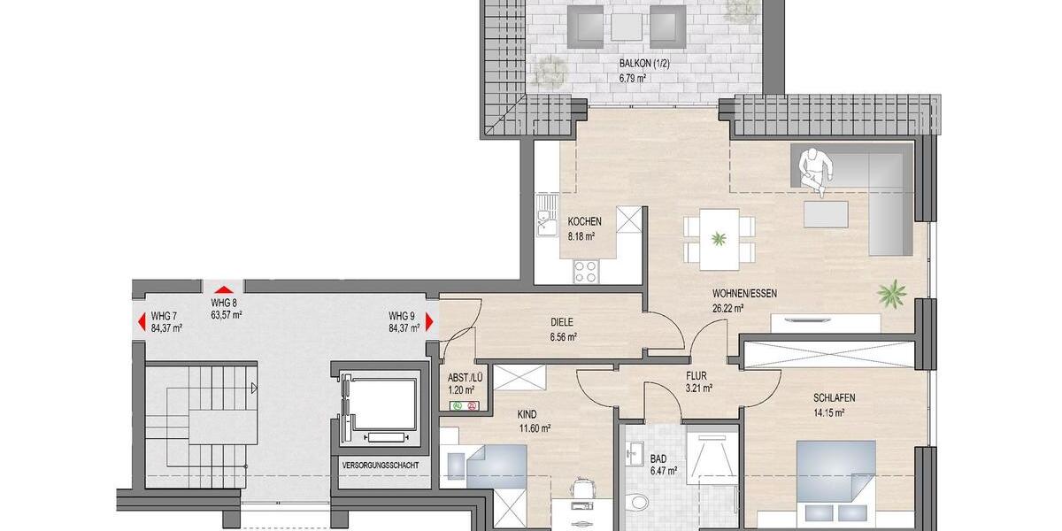 Dachgeschoßwohnung Rietberg - 3 Zimmer, 84 m&sup2;, 1.060&euro; | Angebot:26337258