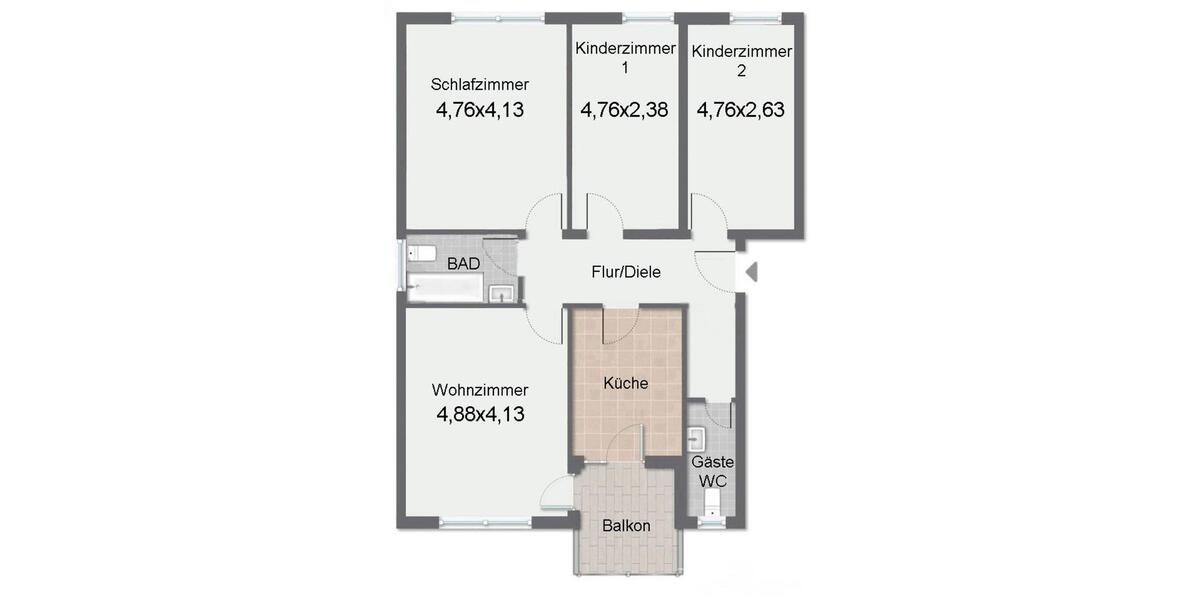 4 Zimmer Wohnung, 90m2, Balkon, komplett Saniert mit neuem Bad 4 zimmer