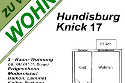 Wohnung Erxleben - 3 Zimmer, 60 m&sup2;, 420&euro; | Angebot:25381241