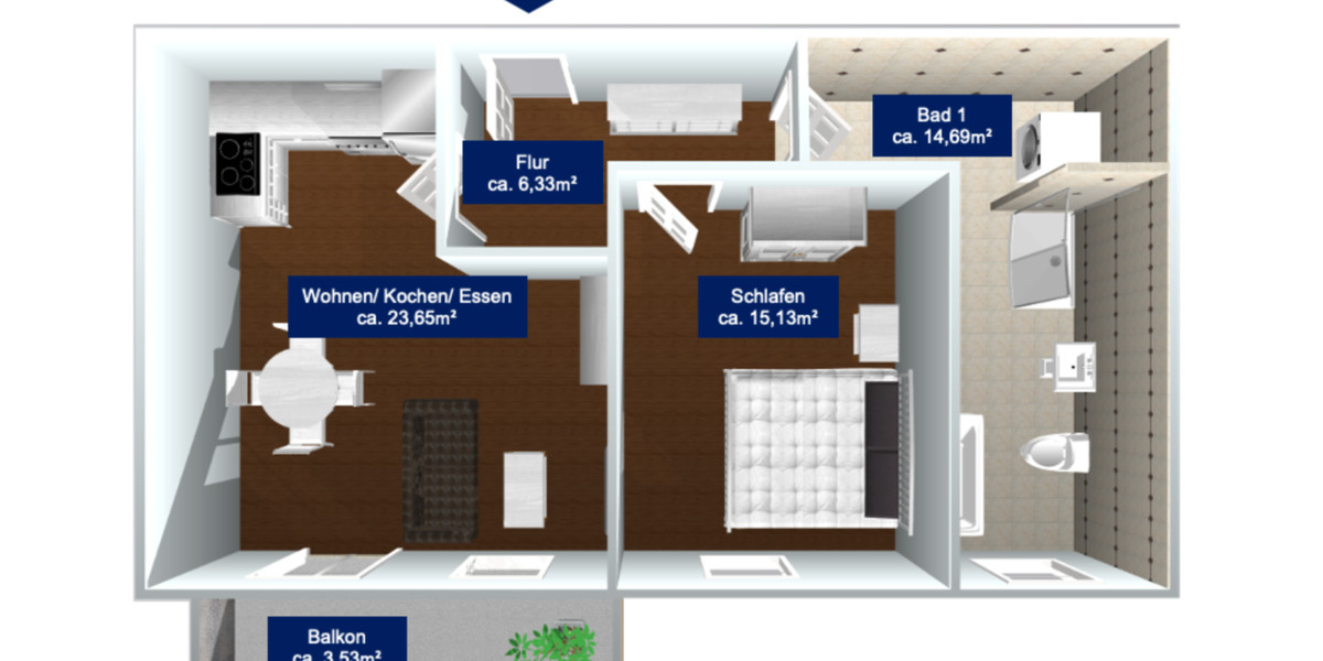 Etagenwohnung Türkheim - 2 Zimmer, 63 m&sup2;, 1.000&euro; | Angebot:25022520