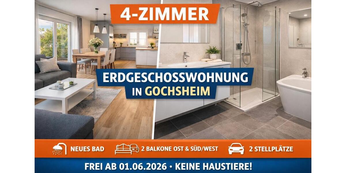 Erdgeschoßwohnung Gochsheim - 4 Zimmer, 95 m&sup2;, 960&euro; | Angebot:25395605