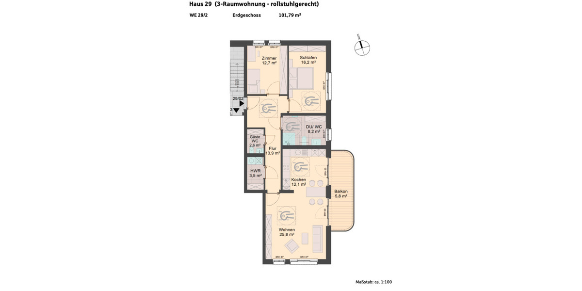 Erdgeschoßwohnung Eisenach - 3 Zimmer, 102 m&sup2;, 1.330&euro; | Angebot:25512320