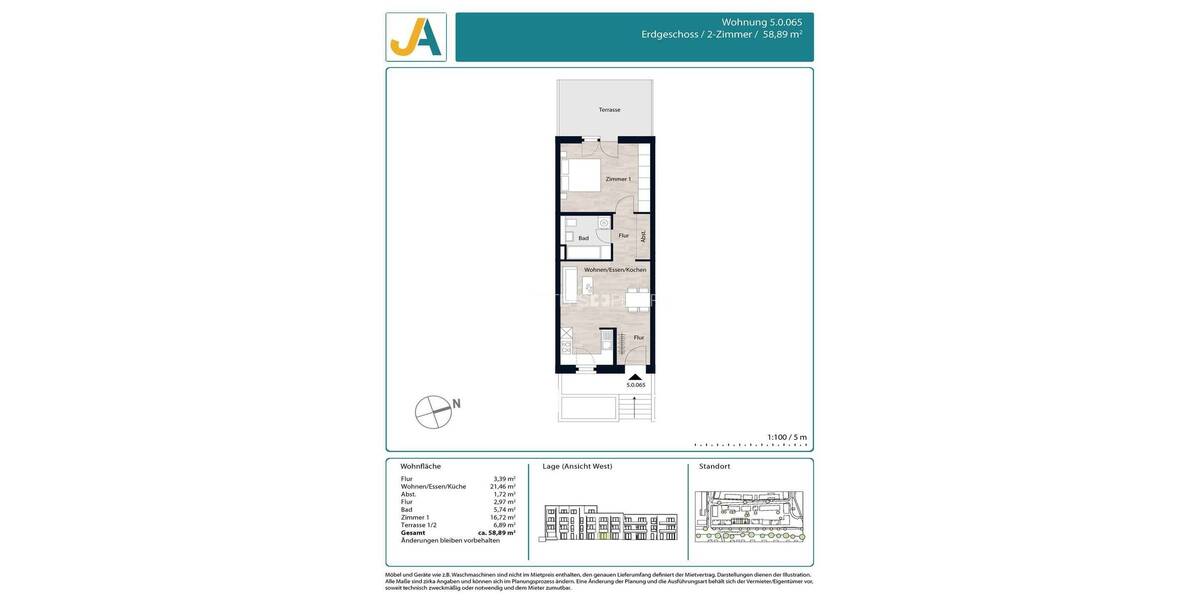 Etagenwohnung Hamburg Jenfeld - 2 Zimmer, 58 m&sup2;, 949&euro; | Angebot:26557043