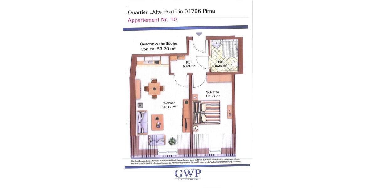 Etagenwohnung Pirna - 2 Zimmer, 54 m&sup2;, 430&euro; | Angebot:25067204