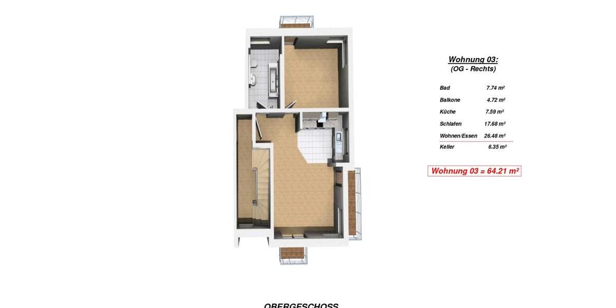 Etagenwohnung Nauheim - 2 Zimmer, 64 m&sup2;, 970&euro; | Angebot:26562135