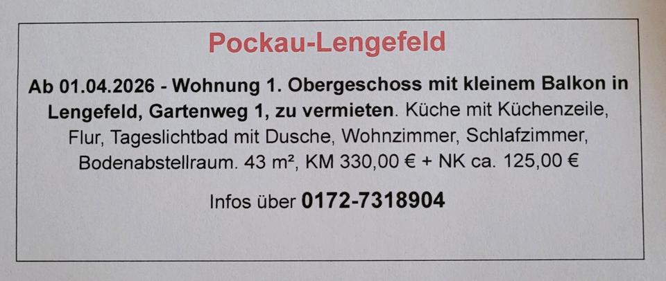 Etagenwohnung Pockau-Lengefeld Nennigmühle - 2 Zimmer, 43 m&sup2;, 445&euro; | Angebot:25992545