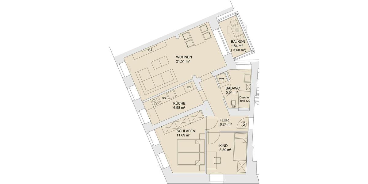Erdgeschoßwohnung Kirchberg - 3 Zimmer, 62 m&sup2;, 490&euro; | Angebot:26068178