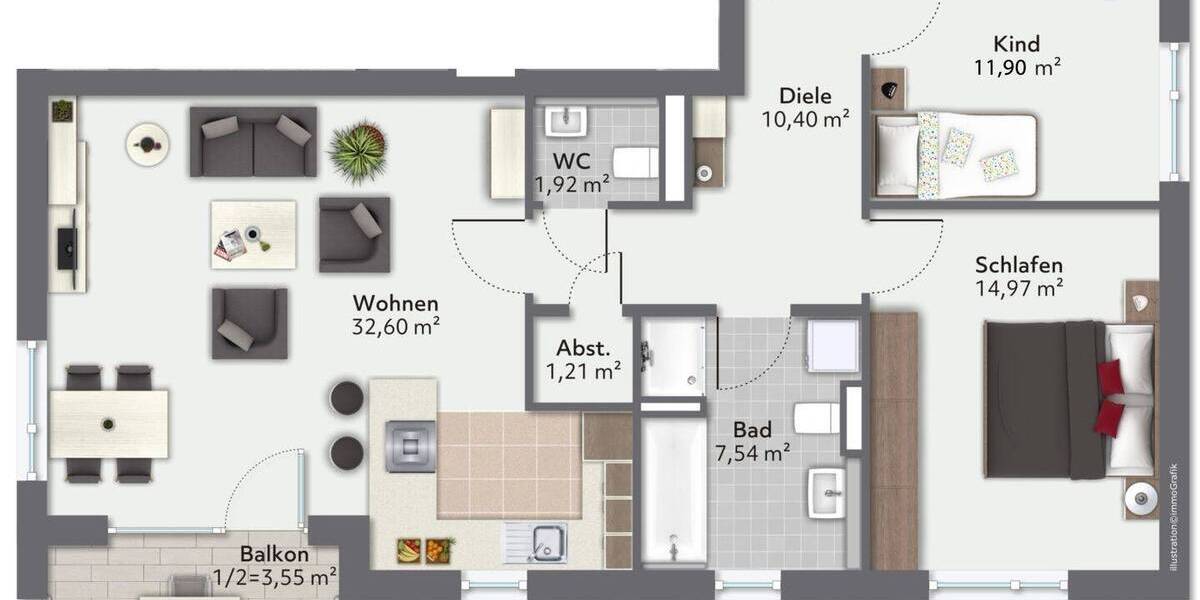 Etagenwohnung Grafing - 3 Zimmer, 84 m&sup2;, 1.440&euro; | Angebot:26803972