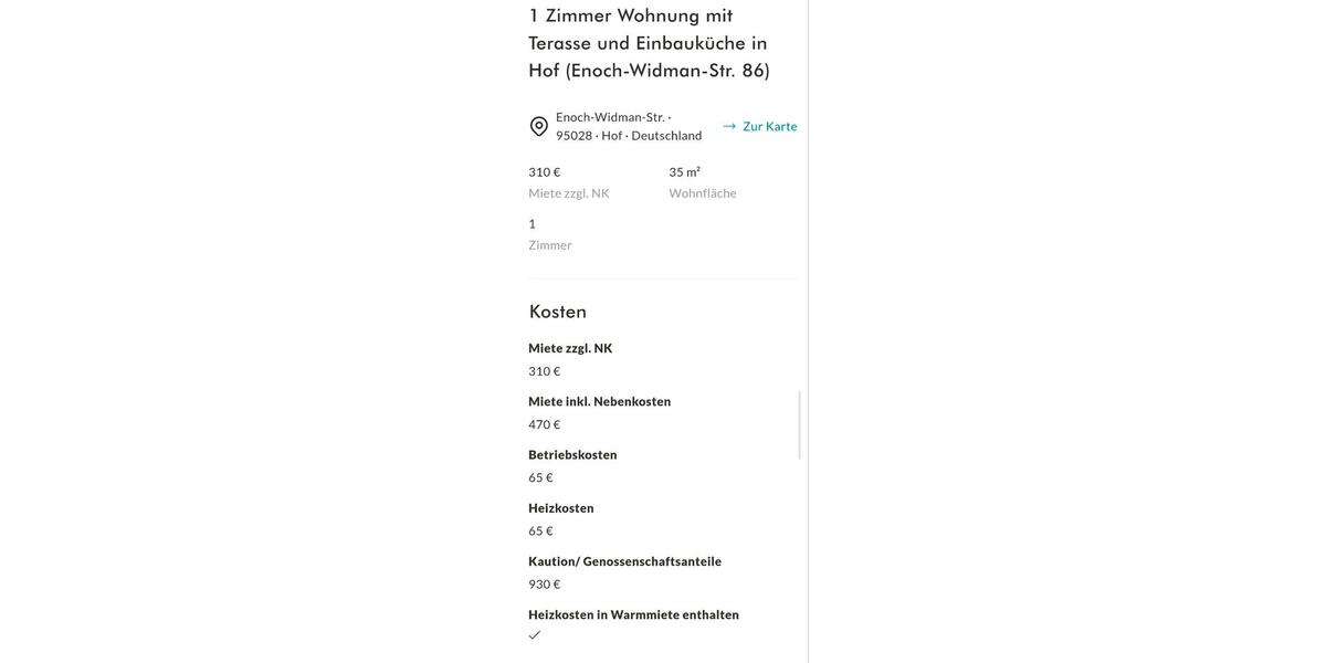 Erdgeschoßwohnung Hof Altstadt - 1 Zimmer, 35 m&sup2;, 470&euro; | Angebot:24847036