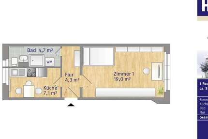 Wohnung Halle Südliche Innenstadt - 1 Zimmer, 35 m&sup2;, 305&euro; | Angebot:26194487