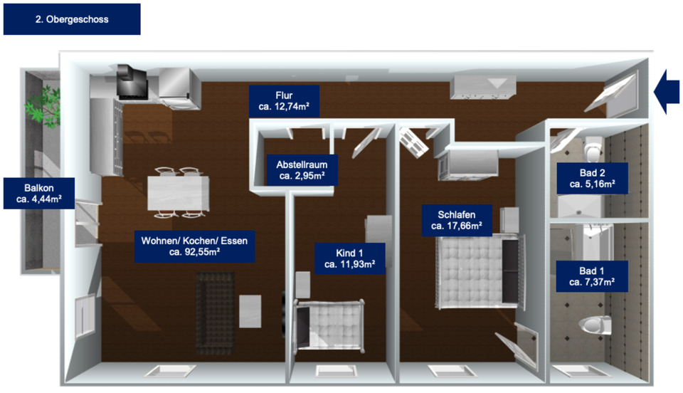 Dachgeschoßwohnung Türkheim - 3 Zimmer, 93 m&sup2;, 1.250&euro; | Angebot:24678581