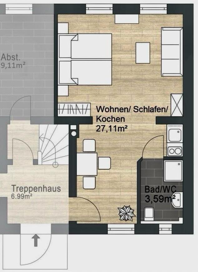 Möblierte 1-Zimmerwohnung in Cottbus mit Pantry-Küche zimmer