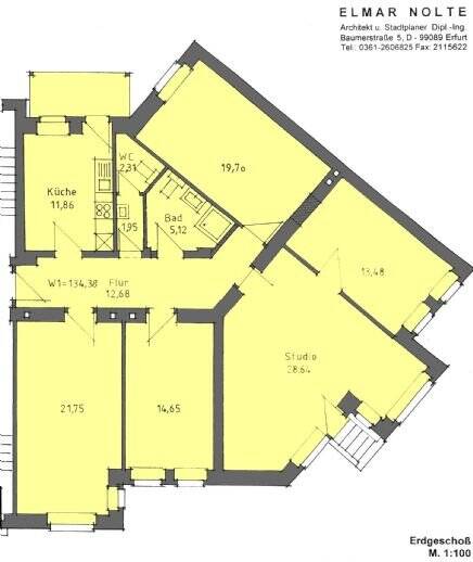 Gewerbeobjekt Erfurt Andreasvorstadt - 5 Zimmer, 134 m&sup2;, 1.200&euro; | Angebot:25670921