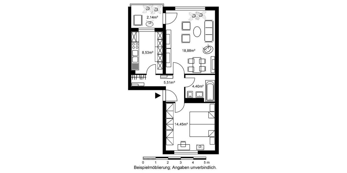 Etagenwohnung Hanau Lamboy - 2 Zimmer, 54 m&sup2;, 506&euro; | Angebot:26679450