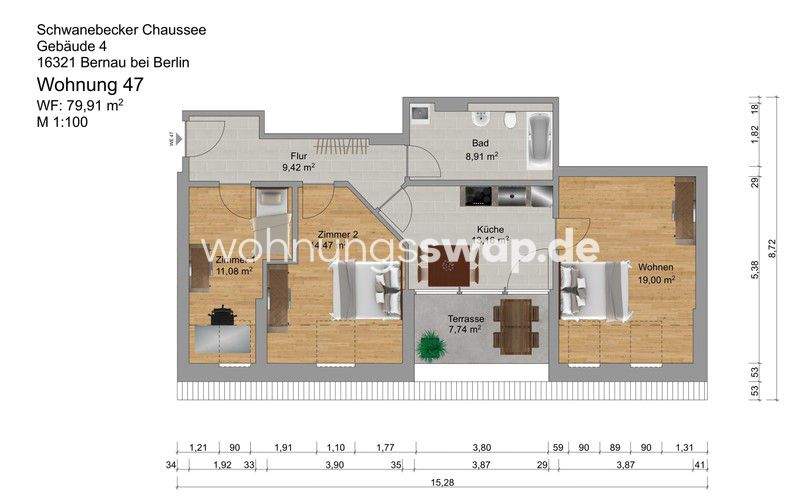 Etagenwohnung Bernau - 3 Zimmer, 80 m&sup2;, 999&euro; | Angebot:25924724