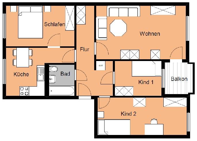 Etagenwohnung Oschersleben (Bode) - 4 Zimmer, 78 m&sup2;, 378&euro; | Angebot:25872642