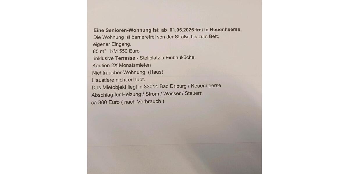 Erdgeschoßwohnung Bad Driburg - 2.5 Zimmer, 85 m&sup2;, 550&euro; | Angebot:24846420