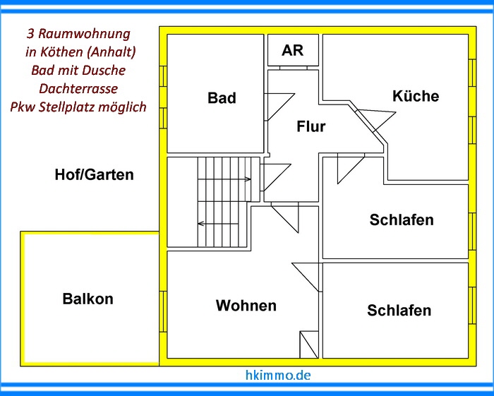 Schöne 3-Raumwohnung mit südseitigem Balkon ! - Etagenwohnung Köthen | Angebot:26979375