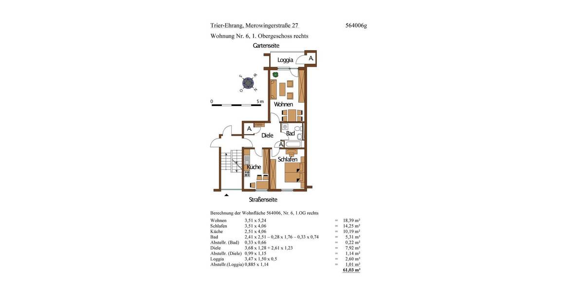 Etagenwohnung Trier Ehrang - 2 Zimmer, 61 m&sup2;, 550&euro; | Angebot:26190918