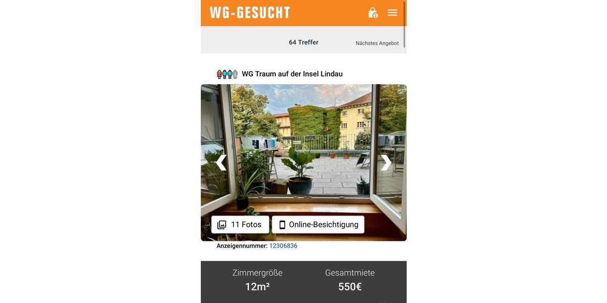 Wohnen auf Zeit Lindau (Bodensee) - 1 Zimmer, 12 m&sup2;, 550&euro; | Angebot:24891430