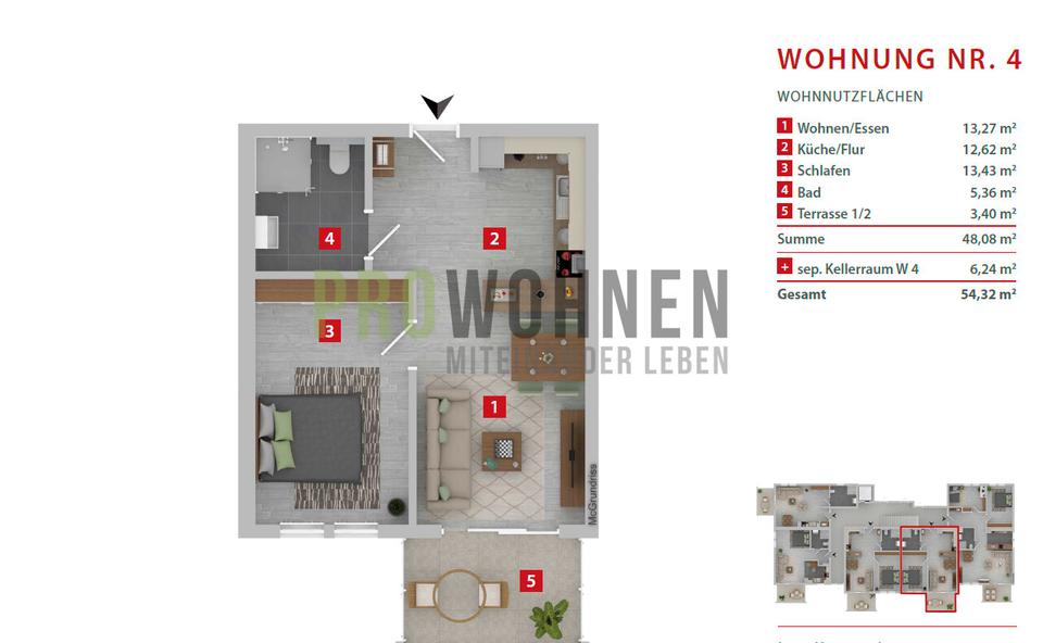 Erdgeschoßwohnung Collenberg - 2 Zimmer, 48 m&sup2;, 677&euro; | Angebot:24848131