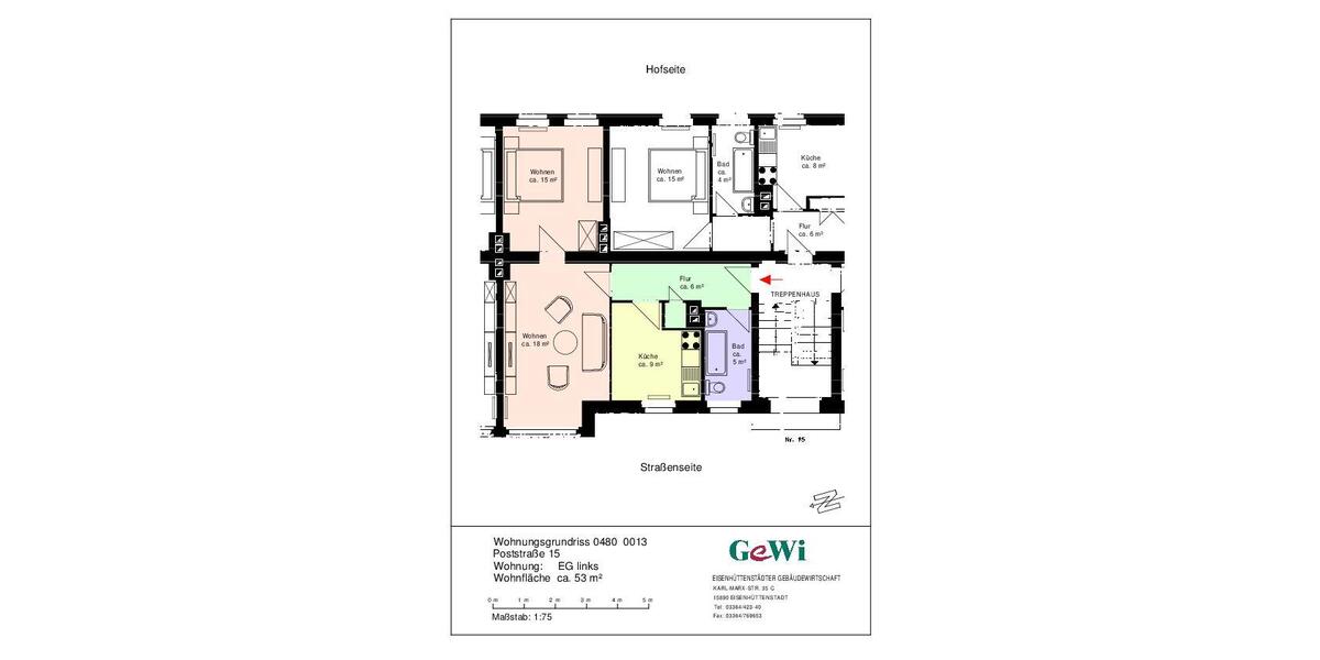 Erdgeschoßwohnung Eisenhüttenstadt - 2 Zimmer, 53 m&sup2;, 340&euro; | Angebot:25367973