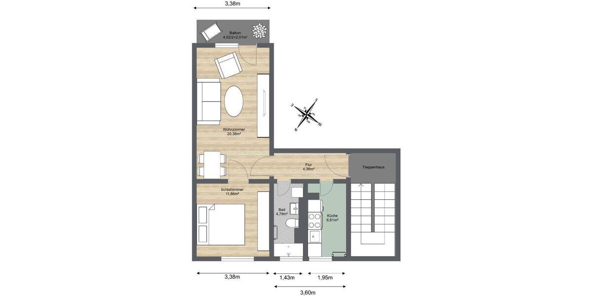 Etagenwohnung Riesa Pausitzer Delle - 2 Zimmer, 48 m&sup2;, 290&euro; | Angebot:26376188