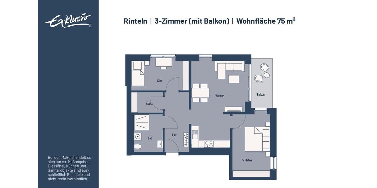 Etagenwohnung Rinteln - 3 Zimmer, 75 m&sup2;, 593&euro; | Angebot:26632528
