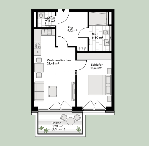 Etagenwohnung Pinneberg - 2 Zimmer, 61 m&sup2;, 1.199&euro; | Angebot:24623212