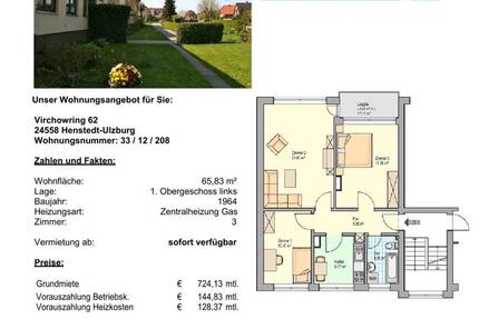 Wohnung Kaltenkirchen - 3 Zimmer, 66 m&sup2;, 725&euro; | Angebot:26266074
