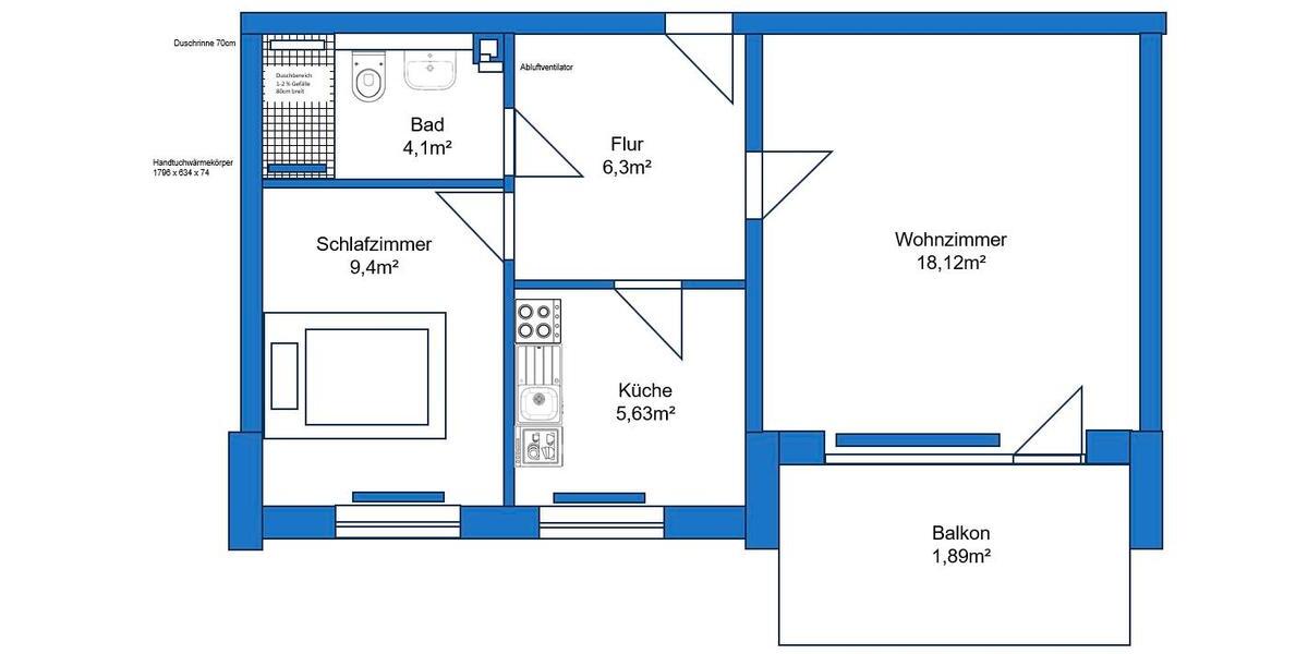 Erdgeschoßwohnung Seelze - 2 Zimmer, 45 m&sup2;, 500&euro; | Angebot:26050346