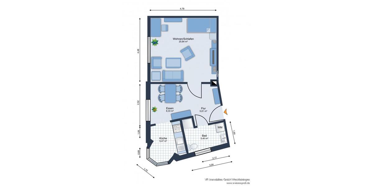 Etagenwohnung Waltershausen - 1.5 Zimmer, 45 m&sup2;, 290&euro; | Angebot:25613769