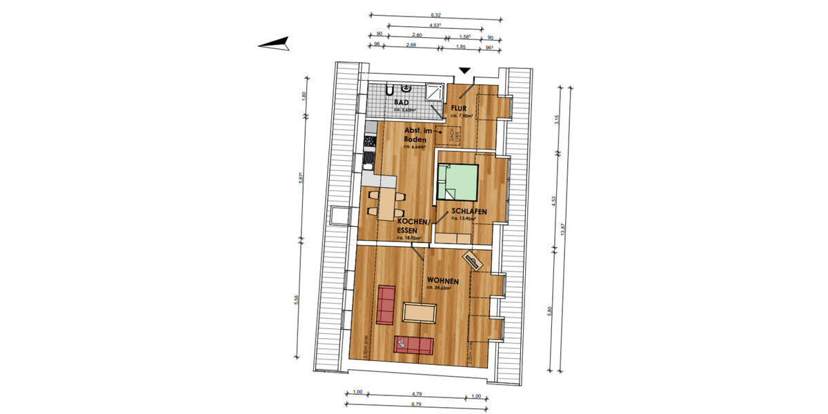 Dachgeschoßwohnung Güstrow - 2 Zimmer, 90 m&sup2;, 800&euro; | Angebot:24354436