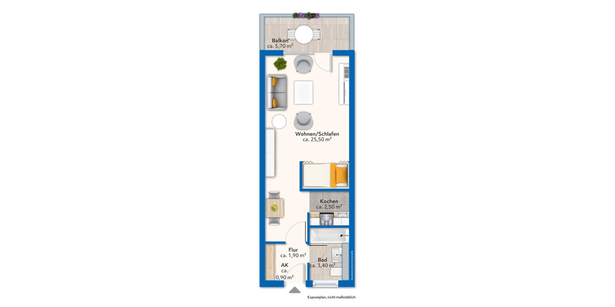 Etagenwohnung Wiesbaden Bierstadt - 1 Zimmer, 40 m&sup2;, 720&euro; | Angebot:24744302