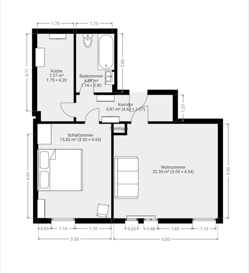 Dachgeschoßwohnung – 54 m² – kaum Schrägen
